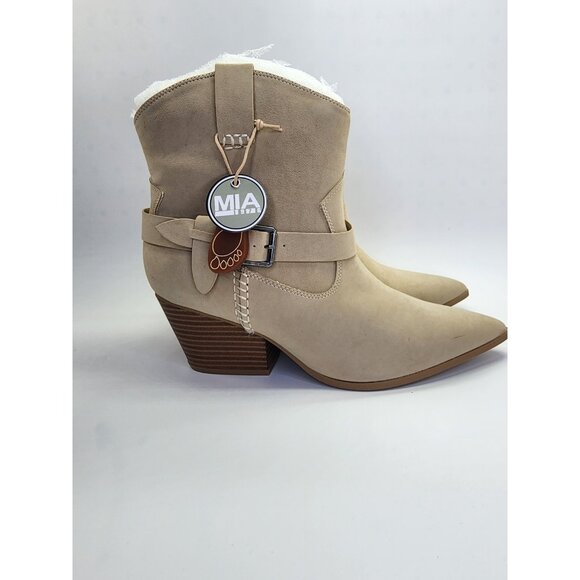 Mia Clement Womens Western Bootie Size 10M Tan Stacked Heel Rustic Slip-On - Picture 4 of 15